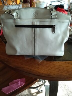 Cream Leather Top-Handle Tote Bag